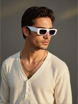 TED SMITH - Unisex Brow line Rectangle White Black UV Protected Sunglasses