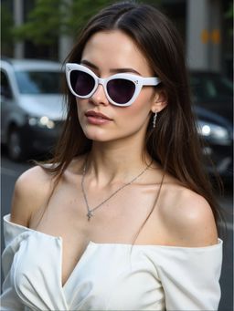 TED SMITH - Women Cat Eye White Black UV Protected Sunglasses