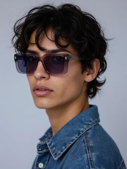 TED SMITH - Unisex Square UV Protected Black Lens Sunglasses