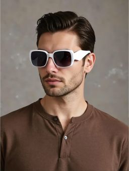 TED SMITH - Unisex Rectangle White Black Sunglasses With UV Protected Lenses