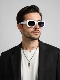 TED SMITH - Unisex Rectangle White Black Sunglasses With UV Protected Lenses