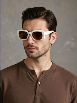 TED SMITH - Unisex Rectangle Beige Brown Sunglasses With UV Protected Lenses