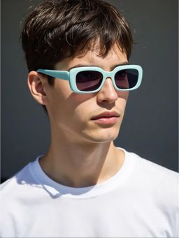 TED SMITH - Unisex Rectangle Green Black Sunglasses With UV Protected Lenses