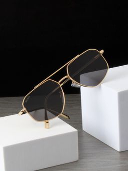 TED SMITH - Unisex Aviator Rhombus Gold Black Sunglasses With UV Protected Lenses