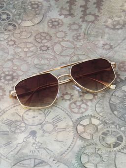 TED SMITH - Unisex Aviator Gold Brown UV Protected Sunglasses