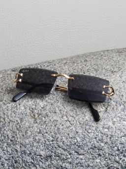 TED SMITH - Unisex Rimless Rectangle Gold Black UV Protected Sunglasses
