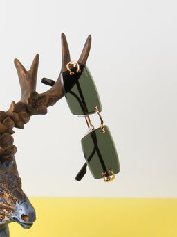 TED SMITH - Unisex Rimless Rectangle Gold Green UV Protected Sunglasses