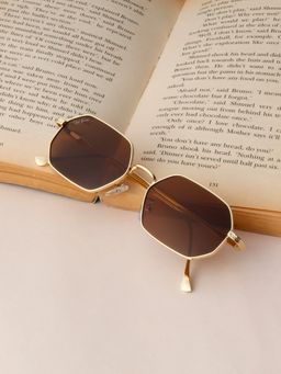TED SMITH - Unisex Irregular Gold Brown Sunglasses With UV Protected Lenses