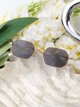 TED SMITH - Unisex Irregular Gold Black Sunglasses With UV Protected Lenses