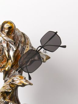 TED SMITH - Unisex Irregular Black Sunglasses With UV Protected Lenses