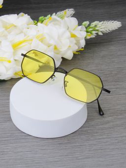 TED SMITH - Unisex Irregular Black Yellow Sunglasses With UV Protected Lenses