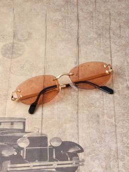 TED SMITH - Unisex Rimless Oval Gold Pink Sunglasses With UV Protected Lenses