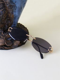 TED SMITH - Unisex Rimless Oval Gold Black Sunglasses With UV Protected Lenses