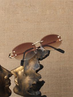 TED SMITH - Unisex Rimless Oval Gold Brown Graded Sunglasses With UV Protected Lenses