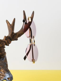 TED SMITH - Unisex Rimless Oval Gold Purple Pink Sunglasses With UV Protected Lenses