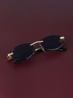 TED SMITH - Unisex Rimless Oval Gold Black Sunglasses With UV Protected Lenses