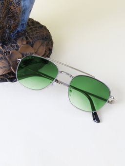 TED SMITH - Unisex Aviator Silver Green Sunglasses With UV Protected Lenses