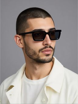 TED SMITH - Unisex Rectangle Black Sunglasses With UV Protected Lenses