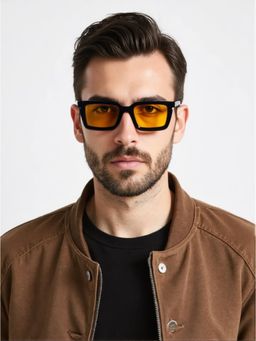 TED SMITH - Unisex Rectangle Black Yellow Sunglasses With UV Protected Lenses