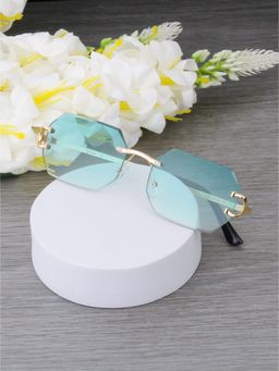 TED SMITH - Unisex Rimless Octagon Blue Sunglasses With UV Protected Lenses