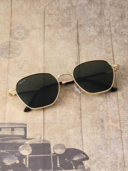 TED SMITH - Unisex Irregular Gold Green Sunglasses With UV Protected Lenses