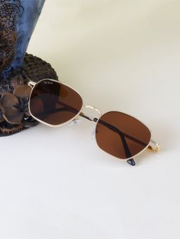TED SMITH - Unisex Irregular Gold Brown Sunglasses With UV Protected Lenses
