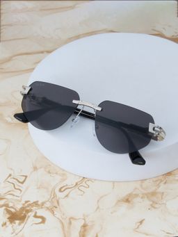 TED SMITH - Unisex Rimless Silver Black Sunglasses With UV Protected Lenses