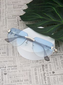 TED SMITH - Unisex Rimless Aviator Silver Blue Sunglasses