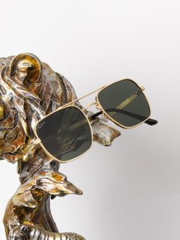 TED SMITH - Unisex Aviator Square Gold Green Sunglasses With UV Protected Lenses