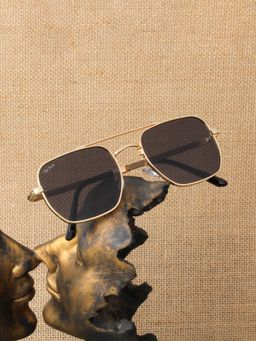 TED SMITH - Unisex Aviator Square Gold Black Sunglasses With UV Protected Lenses