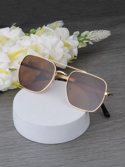 TED SMITH - Unisex Aviator Square Gold Brown Sunglasses With UV Protected Lenses