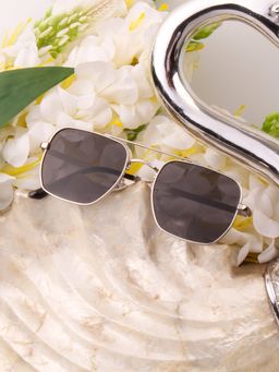 TED SMITH - Unisex Aviator Square Silver Black UV Protected Sunglasses