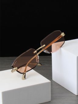 TED SMITH - Unisex Diamond Cut Rimless Gold Pink UV Protected Sunglasses