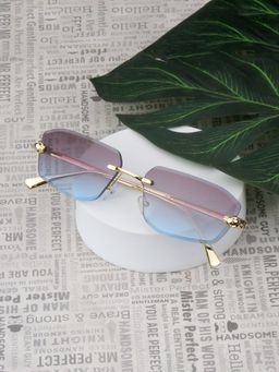 TED SMITH - Unisex Diamond Cut Rimless Gold Blue UV Protected Sunglasses