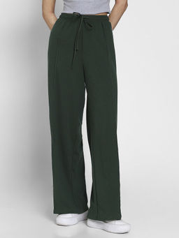 American Eagle - Women Green Stretch High-Waisted Wide-Leg Trackpant
