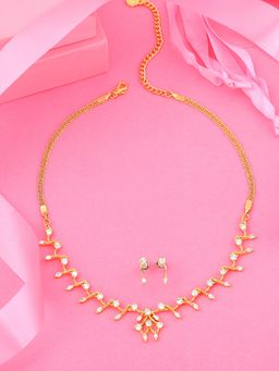 Estele - Gold Plated CZ Attractive Necklace with Crystals for Women (Set of 2)