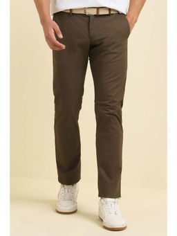 Allen Solly - Men Olive Slim Fit Textured Casual Trousers