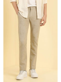 Allen Solly - Men Beige Slim Fit Textured Casual Trousers