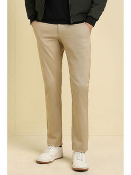 Allen Solly - Men Beige Slim Fit Textured Casual Trousers