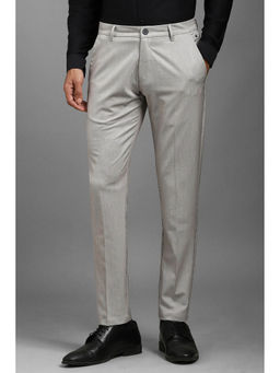 Louis Philippe - Men Grey Slim Fit Stripe Flat Front Formal Trousers