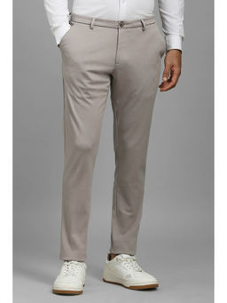 Louis Philippe - Men Grey Slim Fit Textured Flat Front Casual Trousers