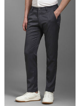Louis Philippe - Men Grey Slim Fit Textured Flat Front Casual Trousers