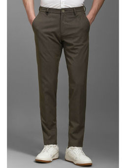 Louis Philippe - Men Olive Slim Fit Stripe Flat Front Casual Trousers