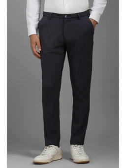 Louis Philippe - Men Navy Blue Slim Fit Dots Flat Front Casual Trousers