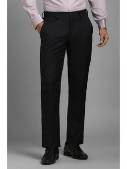 Louis Philippe - Men Black Slim Fit Textured Flat Front Formal Trousers