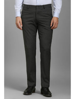 Louis Philippe - Men Grey Regular Fit Check Flat Front Formal Trousers