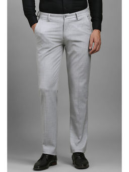 Louis Philippe - Men Grey Slim Fit Textured Flat Front Formal Trousers