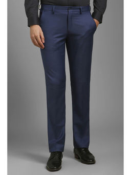 Louis Philippe - Men Blue Slim Fit Textured Flat Front Formal Trousers