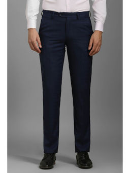 Louis Philippe - Men Navy Blue Regular Fit Check Flat Front Formal Trousers