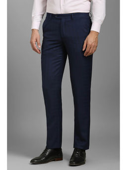Louis Philippe - Men Navy Blue Regular Fit Check Flat Front Formal Trousers